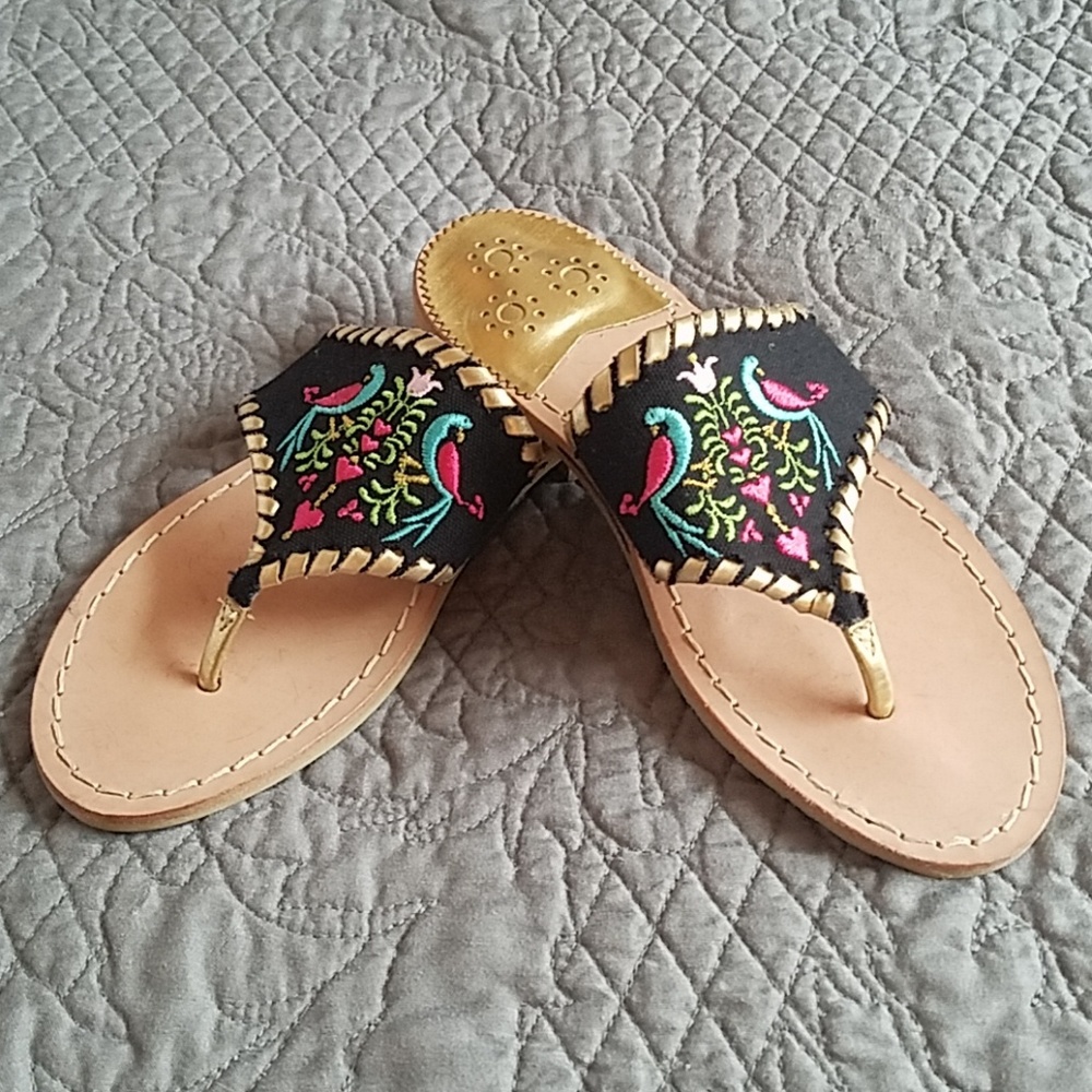 NWOT-Jack Rogers Parrots Embroidered Sandal- Black size 5